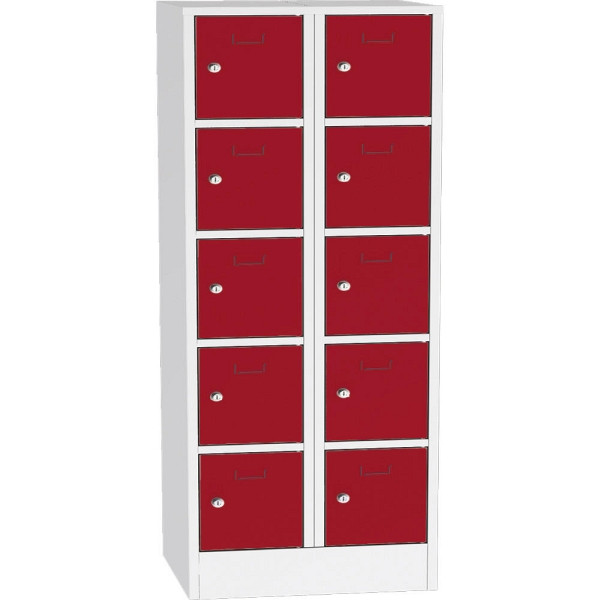Deskin Schließfach-Stahlschrank SYSTEM SP1 COLOR, Korpus Lichtgrau RAL 7035, Türen Feuerrot RAL 3000, H 1850 x B 800 x T 500 mm, Zylinderschloss, 282203