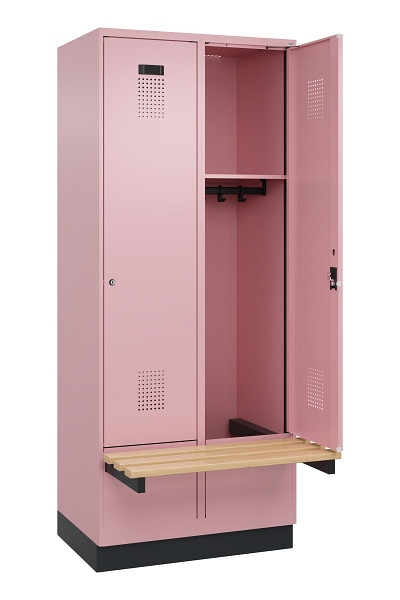 C+P Spind Evolo PLUS, 2 Abteile, 1950x800x815mm, 3015/3015, Zylinderschloss, Sitzfläche Holz, mit Sockel, 049040-22 S10051