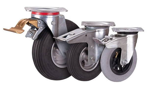 VARIOfit Bremsrolle mit Luftreifen, 150 x 30 mm, grau, auf Stahlfelge, dpl-150.001