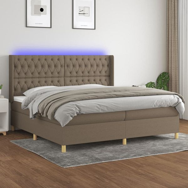 vidaXL Boxspringbett mit Matratze & LED Taupe 200x200 cm Stoff, 3139145