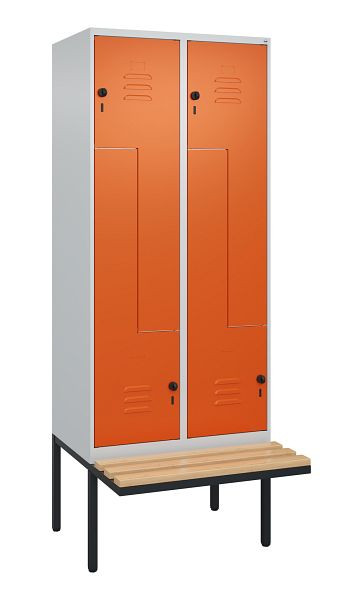 C+P Z-Spind Classic PLUS, Bank, 4 Abteile, 2120x800x815mm, 7035/2004, Drehriegel, Buche-Sitzleisten, 0800437-224 S10060