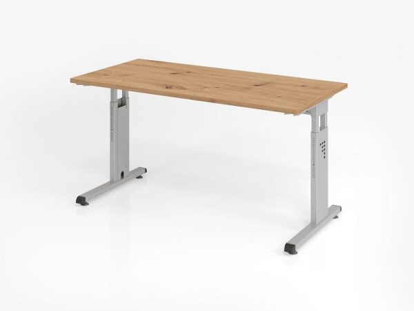 Hammerbacher Schreibtisch OS614, 140 x 67 cm, Platte: Asteiche, 25 mm dick, 2 mm ABS-Kante, Rechteckform, Silber, VOS614/R/S