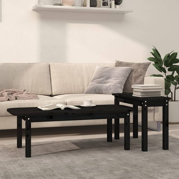 vidaXL 2-teilig Couchtisch-Set Schwarz Massivholz Kiefer, 822366