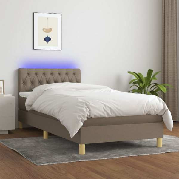 vidaXL Boxspringbett mit Matratze & LED Taupe 100x200 cm Stoff, 3133937