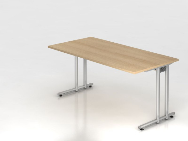Hammerbacher Schreibtisch C-Fuß 160x80cm Eiche/Silber, Arbeitshöhe 72 cm, VNS16/E/S