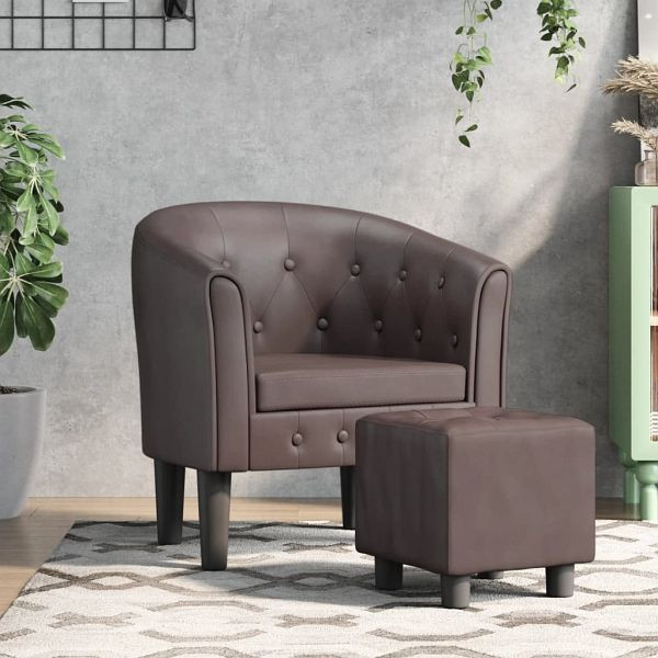 vidaXL Clubsessel mit Fußhocker Braun Kunstleder, 356465