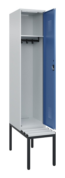 C+P Spind Evolo PLUS, 1 Abteile, 2120x400x815mm, 7035/5023, Haken 4, Zylinderschloss, Sitzfläche Kunststoff, Sitzbank, 0490507-12 S10089