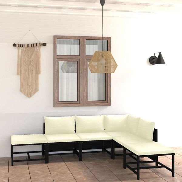 vidaXL 6-teilig Garten-Lounge-Set mit Kissen Poly Rattan Schwarz, 3059789