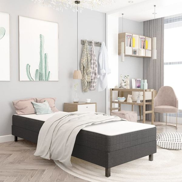 vidaXL Boxspringbett Dunkelgrau Stoff 100x200 cm, 3054706
