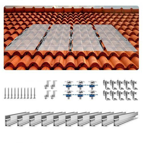 VEVOR Solarmodul Halterungen Kit: 10x 100 mm-Schienen, 4x Endklemmen, 6x leichte Klemmen, für Metalldach, Betondach, Holzdach, XWDXT10000003KWR8V0