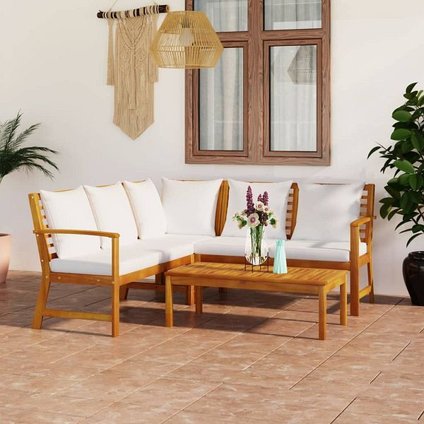vidaXL 4-teilig Garten-Lounge-Set mit Auflagen Creme Massivholz Akazie, 3057769