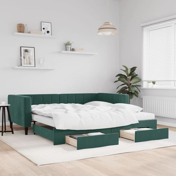 vidaXL Tagesbett Ausziehbar mit Schubladen Dunkelgrün 100x200 cm Samt, 3196772