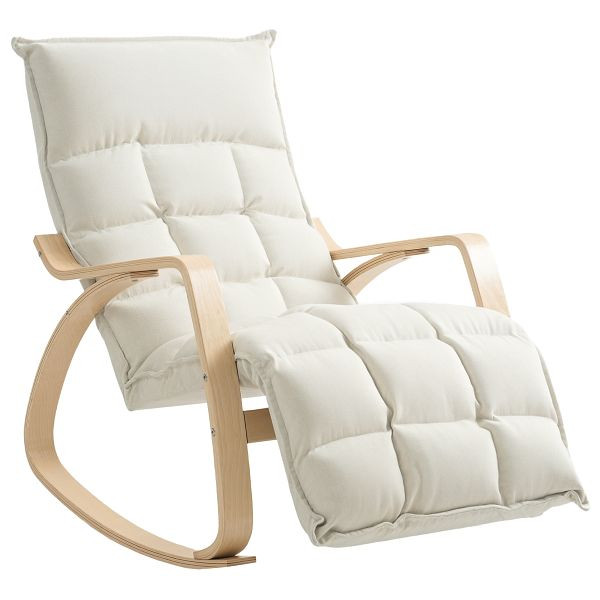 HOMCOM Gepolsterter Schaukelstuhl, Entspannungssessel mit Armlehnen und Stahlrahmen, für Wohnzimmer, Schlafzimmer, Cremeweiß, 83B-274V00CW