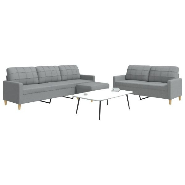vidaXL 3-tlg. Sofagarnitur mit Fußhocker Hellgrau Stoff, 3278327