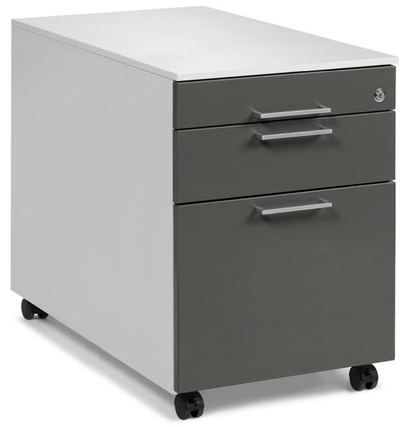 Deskin Rollcontainer EVO, Korpus Dekor weiß, Fronten Dekor anthrazit, B 435 x H 590 x T 600 mm, 1 Schub, 290525