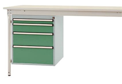 Manuflex Gehäuse-Unterbau stationär, Nutzhöhe 500 mm mit 4 Schubfächer, für Tischtiefe 800 mm, Resedagrün, ZB4752.6011