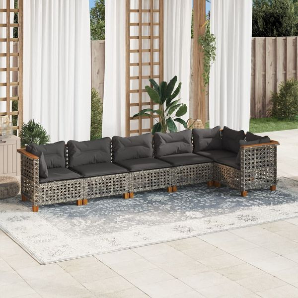 vidaXL 6-teilig Garten-Sofagarnitur mit Kissen Grau Poly Rattan, 3261849