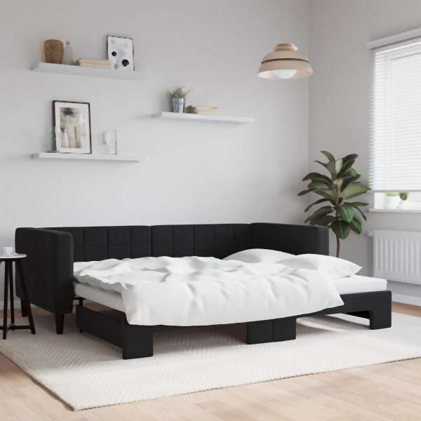 vidaXL Tagesbett Ausziehbar Schwarz 90x200 cm Samt, 3196695