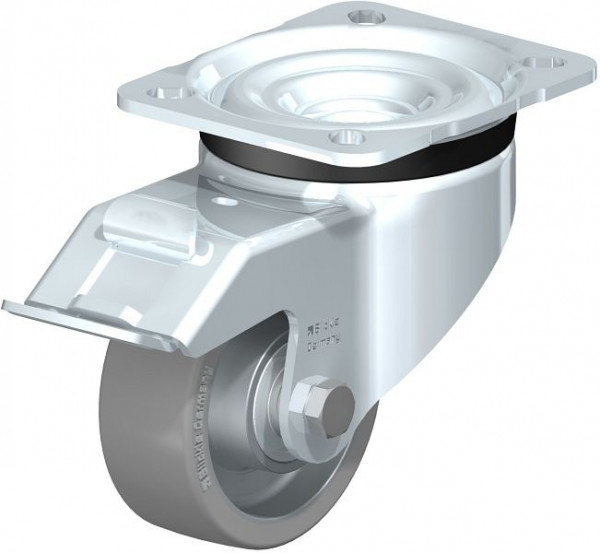 Blickle LK-ALTH 80K-FI-AS Stahlblech-Lenkrolle, schwere Ausführung, mit Anschraubplatte & Feststeller, Blickle Extrathane®, Grau, 852483