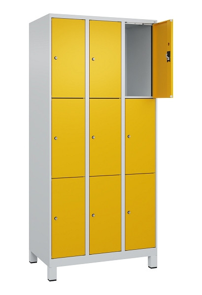 C+P Schließfachschrank Evolo PLUS, mit Füßen, 9 Fächer, 1950x900x500mm, 7035/10, Frontfarbe RAL 1004 Goldgelb, 049010-303 S10000