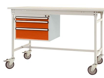 Manuflex Gehäuse-Unterbau mobil, Nutzhöhe 3 Schubfächer mm mit rotorange RAL 2001, für Tischtiefe 800 mm, Rotorange, ZB4682.2001
