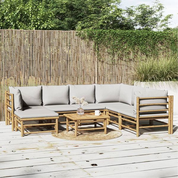 vidaXL 8-tlg. Garten-Lounge-Set mit Kissen Hellgrau Bambus, 3155095