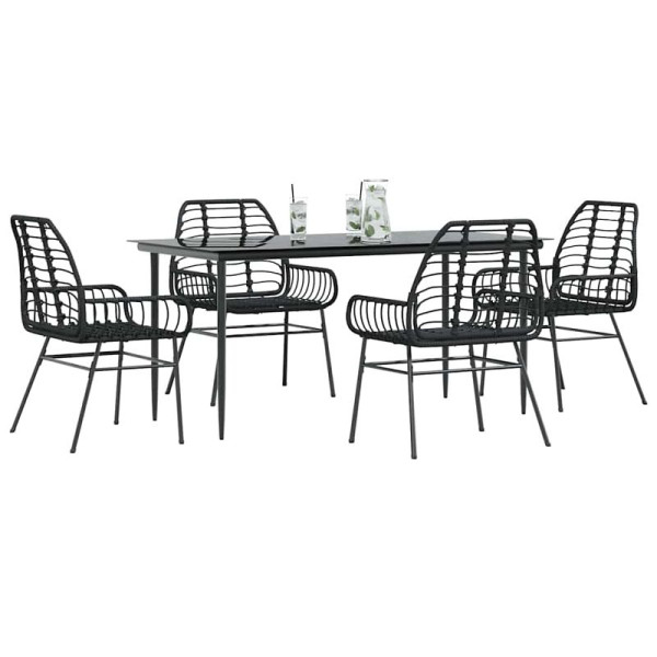 vidaXL 5-teiliges Garten-Esszimmerset aus schwarzem Polyrattanglas, 3334439