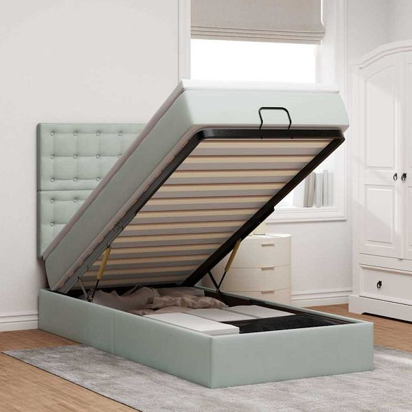 vidaXL Ottoman-Bett mit Matratzen & LEDs Hellgrau 90x190 cm Samt, 3314432