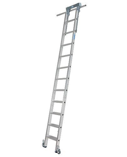 Krause Stufen-Regalleiter, Aluminium, fahrbar, mit Schienenanlage, 11 Stufen, 257505