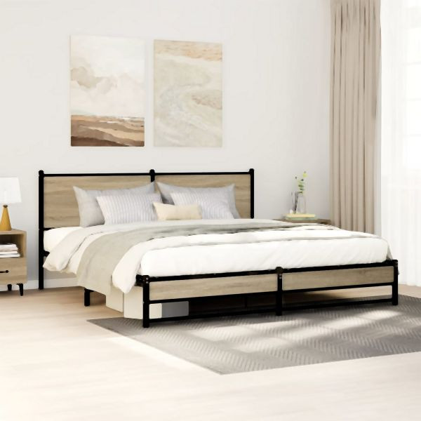 vidaXL Metallbett ohne Matratze Sonoma-Eiche 183x213 cm, 3301392