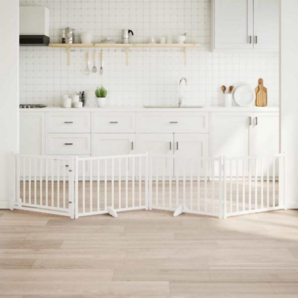 vidaXL 4-tlg. Hundetor mit Tür Faltbar Weiß 320 cm Massivholz Tanne, 352281