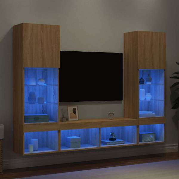 vidaXL 5-tlg. Wohnwand mit LED-Beleuchtung Sonoma-Eiche Holzwerkstoff, 3216692