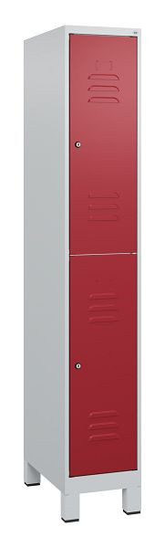 C+P Doppelstöckiger Spind Classic PLUS, Füße, 1800x300x500mm, 7035/3003, Zylinderschlösser, 0803107-10 S10016