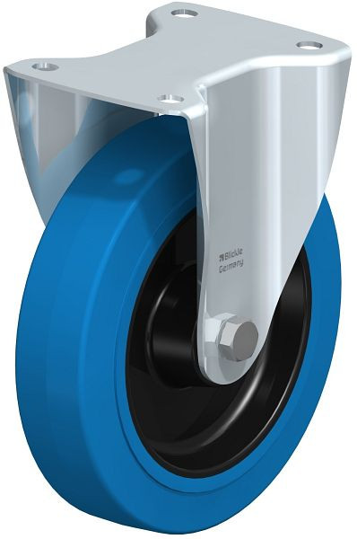 Blickle B-POEV 200XR-SB Stahlblech-Bockrolle, mittelschwere Ausführung, mit Anschraubplatte, Elastik-Vollgummi, Blau, 850416