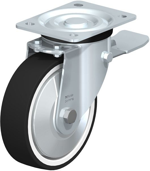 Blickle L-POTH 160G-ST-FA Stahlblech-Lenkrolle, mittelschwere Ausführung, mit Anschraubplatte & Feststeller, Thermoplastisches Polyurethan, Grau, 749422