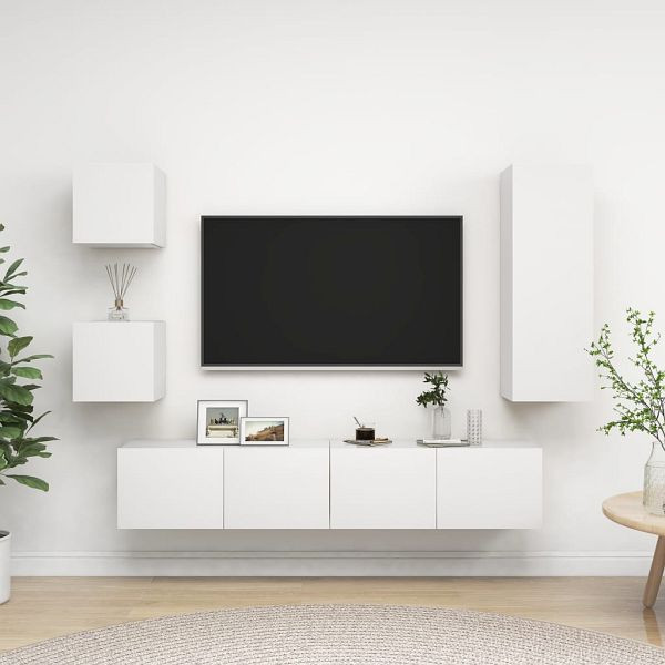 vidaXL 5-tlg. TV-Schrank-Set Weiß Holzwerkstoff, 3078696