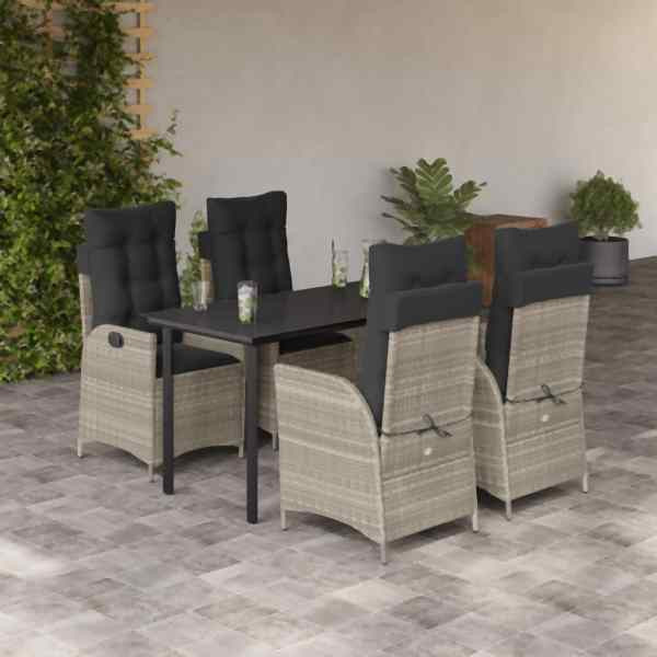 vidaXL 5-tlg. Garten-Essgruppe mit Kissen Hellgrau Poly Rattan, UV-beständig, 3213287