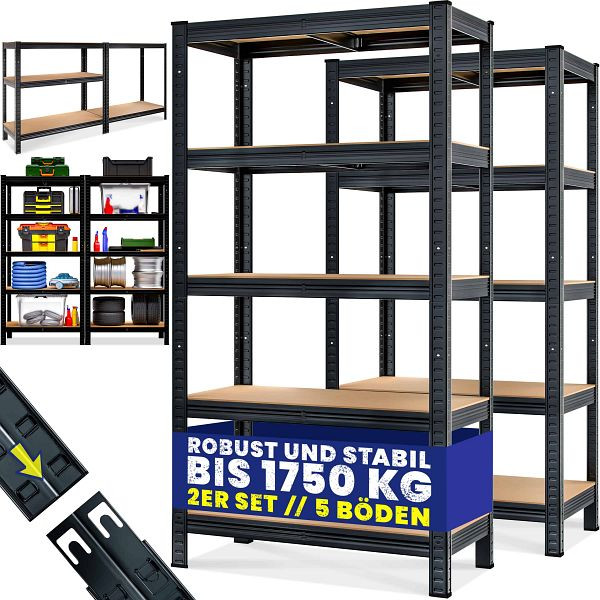 monzana Schwerlastregal 2er-Set Schwarz 180x90x40cm pulverbeschichtet je 875kg, 109695