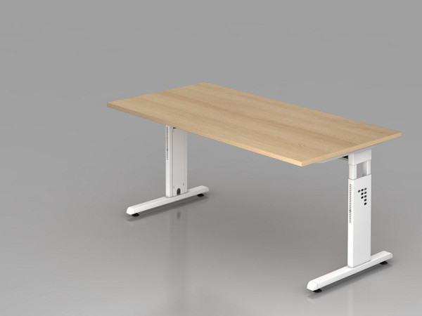 Hammerbacher Schreibtisch C-Fuß 160x80cm Eiche/Weiß, Arbeitshöhe 65-85 cm, VOS16/E/W