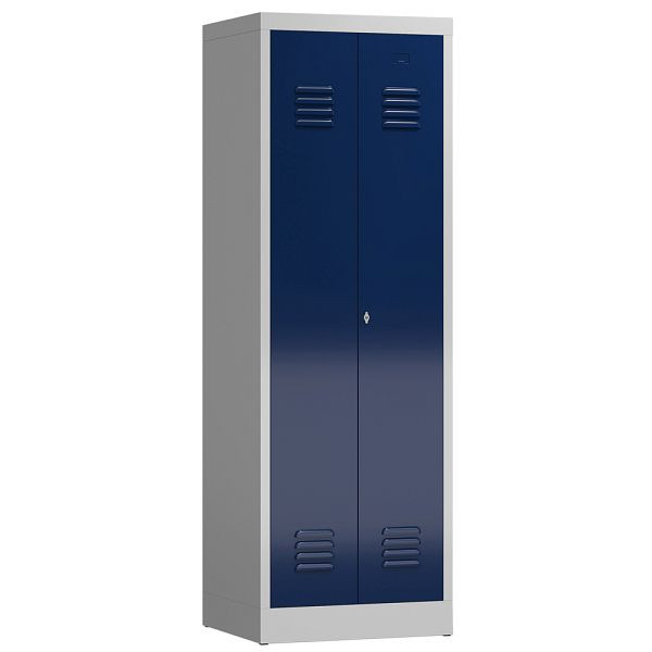Lüllmann ClassiX Garderobenschrank, 2 Abteile mittig schließend, 1800 x 590 x 500 mm, lichtgrau/enzianblau, X-510421