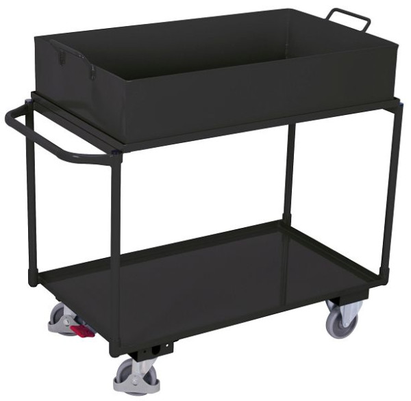 VARIOfit Tischwagen mit 2 Ladeflächen und abnehmbarer Wanne, Ladefläche: 995 x 595 mm, RAL 7016 anthrazitgrau, sw-600.507/AG