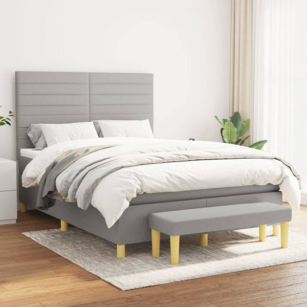 vidaXL Boxspringbett mit Matratze Hellgrau 140x200 cm Stoff, 3137237