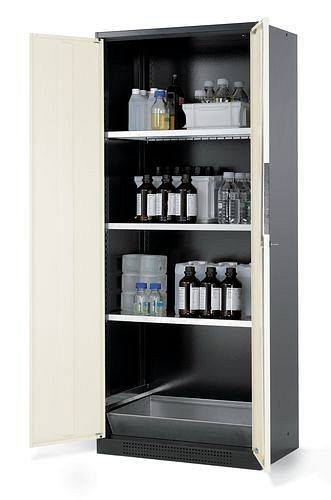 asecos Chemikalienschrank Systema CS-83, Korpus anthrazit, weiss, 3 Einlegeböden und Bodenwanne, 202595