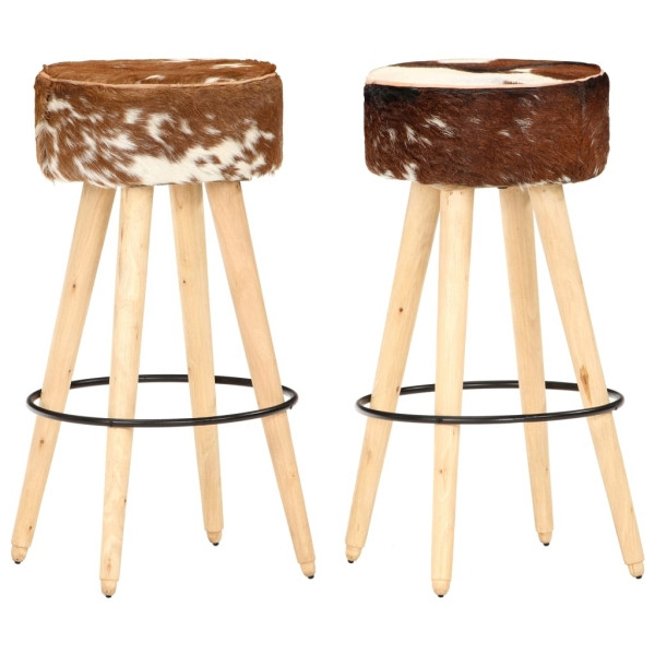 vidaXL Barhocker 2 Stück Braun Raues Mangoholz und Echtleder, 288085