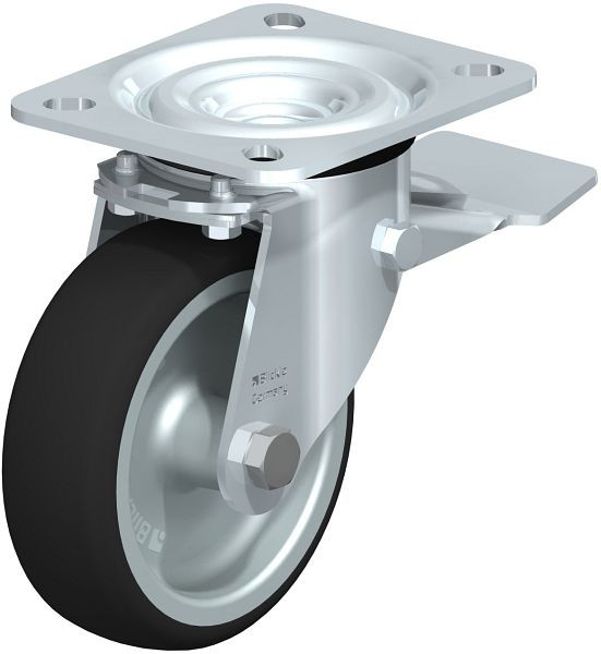 Blickle L-PATH 100G-ST Stahlblech-Lenkrolle, mittelschwere Ausführung, mit Anschraubplatte & Feststeller, Thermoplastisches Polyurethan, Grau, 852194