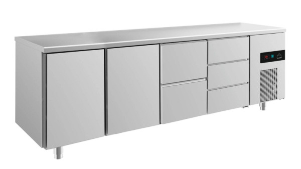 A&S Polarny Kühltisch -2 bis +8°C mit 2x Türen, 1x zwei Schubladen mittig-rechts und 1x drei Schubladen rechts, 2330 x 700 x 850 mm, KT4TTZD