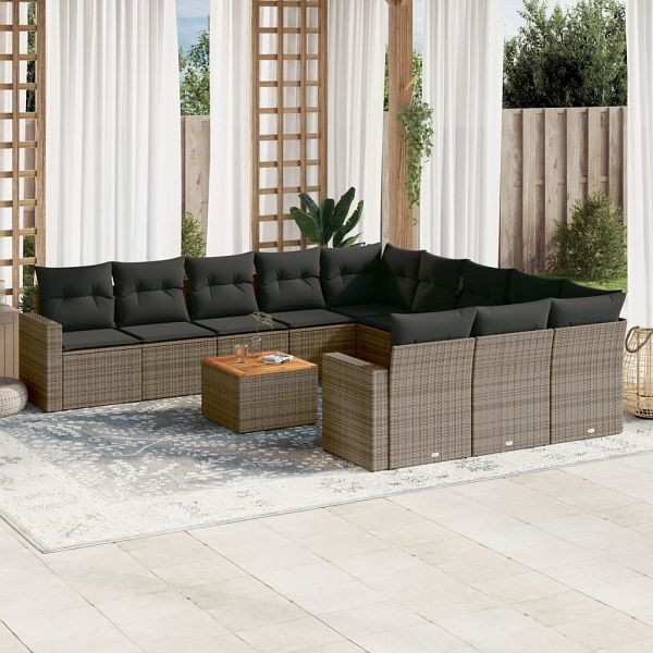 vidaXL 12-teilig Garten-Sofagarnitur mit Kissen Grau Poly Rattan, 3256683