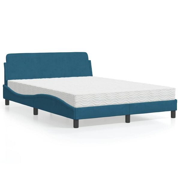 vidaXL Bett mit Matratze Blau 140x190 cm Samt, Füllmaterial: 22D PU-Schaumstoff, 3208395