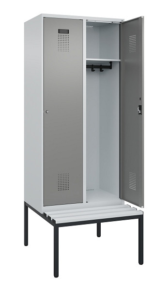 C+P Spind Evolo PLUS, 2 Abteile, 2120x800x815mm, 7035/0004, Haken 4, Zylinderschloss, Sitzfläche Kunststoff, Sitzbank, 0490507-22 S10095