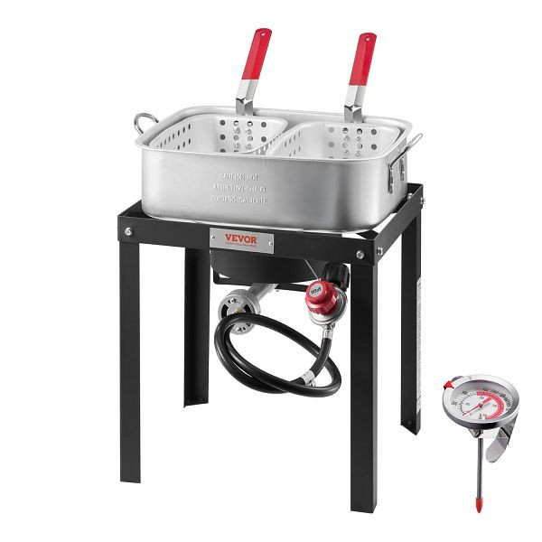 VEVOR Fisch Fritteuse Maschine Propan-Fritteusen, Outdoor Aluminium 2 Korb 13,27L, HXG58000BTU174OYDV0